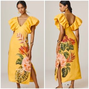 NWT farm rio v neck linen midi dress